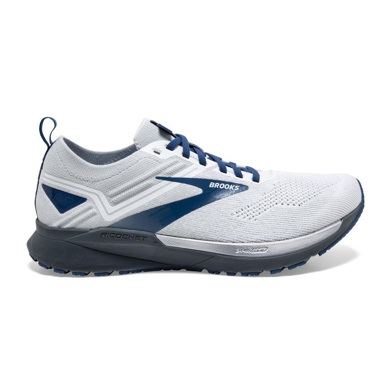 Brooks Ricochet 3 - Mens Lightweight Road Running Shoes - White/Grey/Blue (50294OVFS)